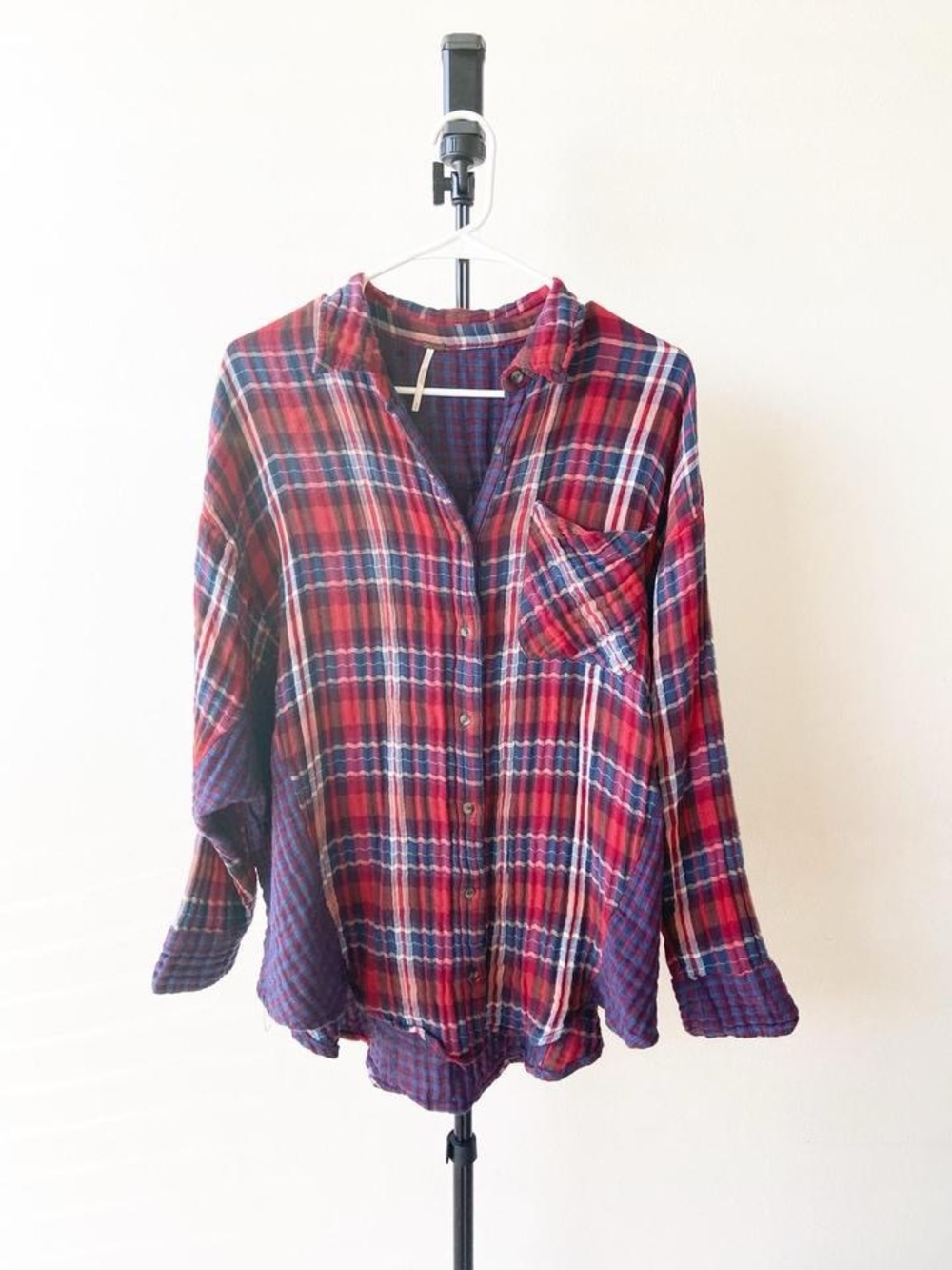 Free People Red & Purple Plaid Button-Up Shirt Size S